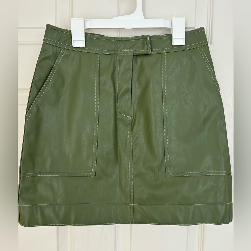 Pretty Garbage Faux Leather Skirt with Large Pockets in Green
